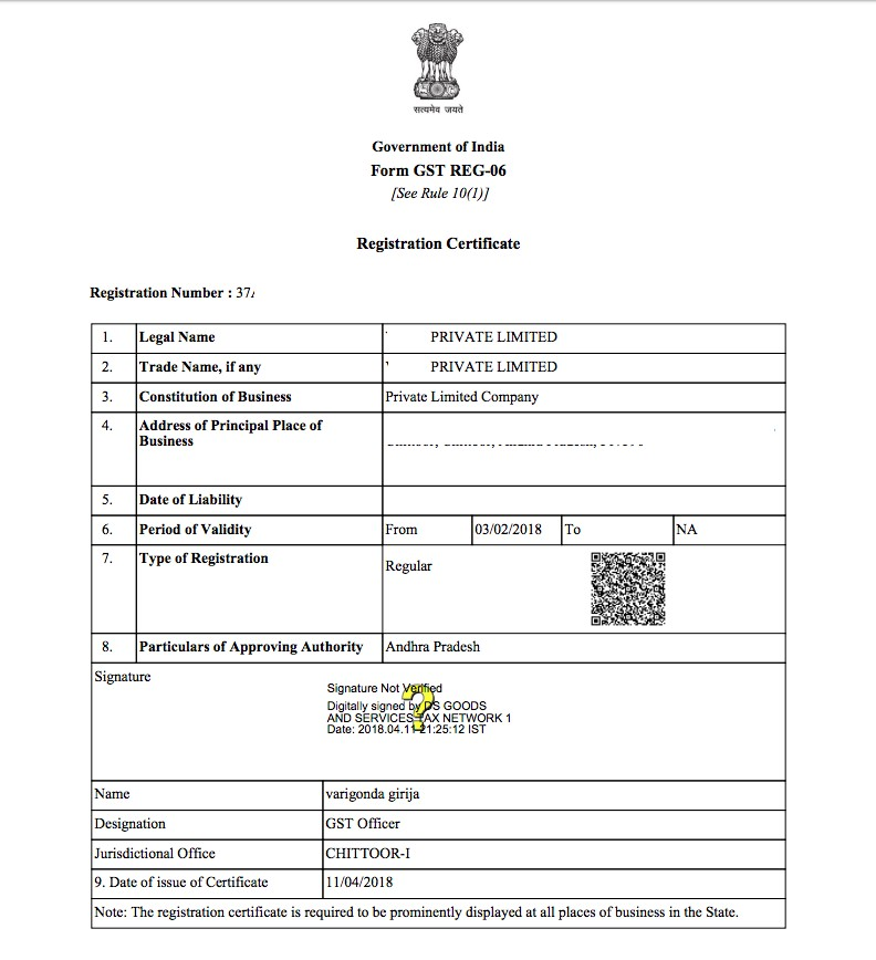 Private Limited Company Certificate